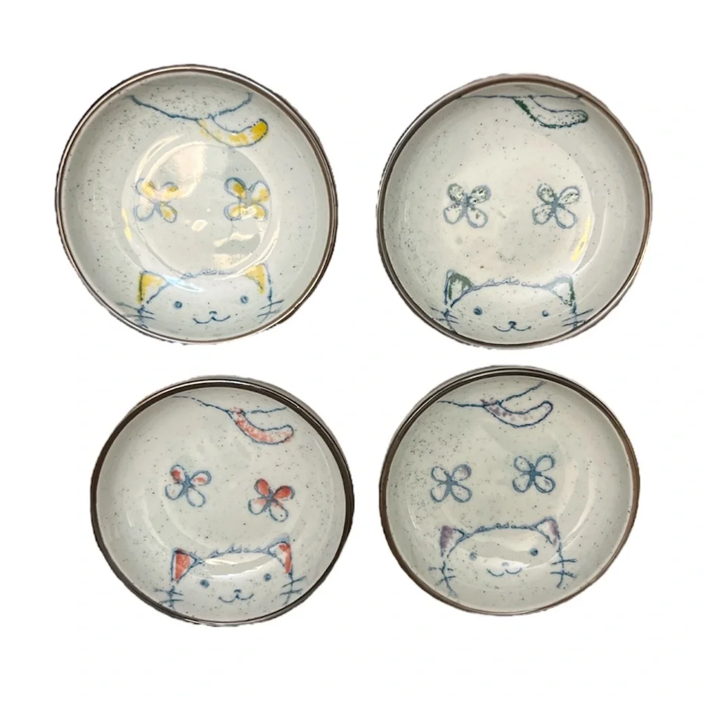 💐 Mino Ware Japanese Hand Painted Cat Trinket Dish 3.5” | OS 😻